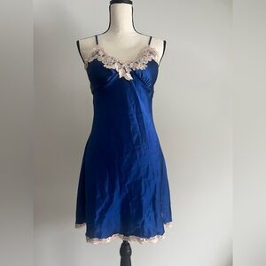 Satin Blue Chemise with Lace Accents